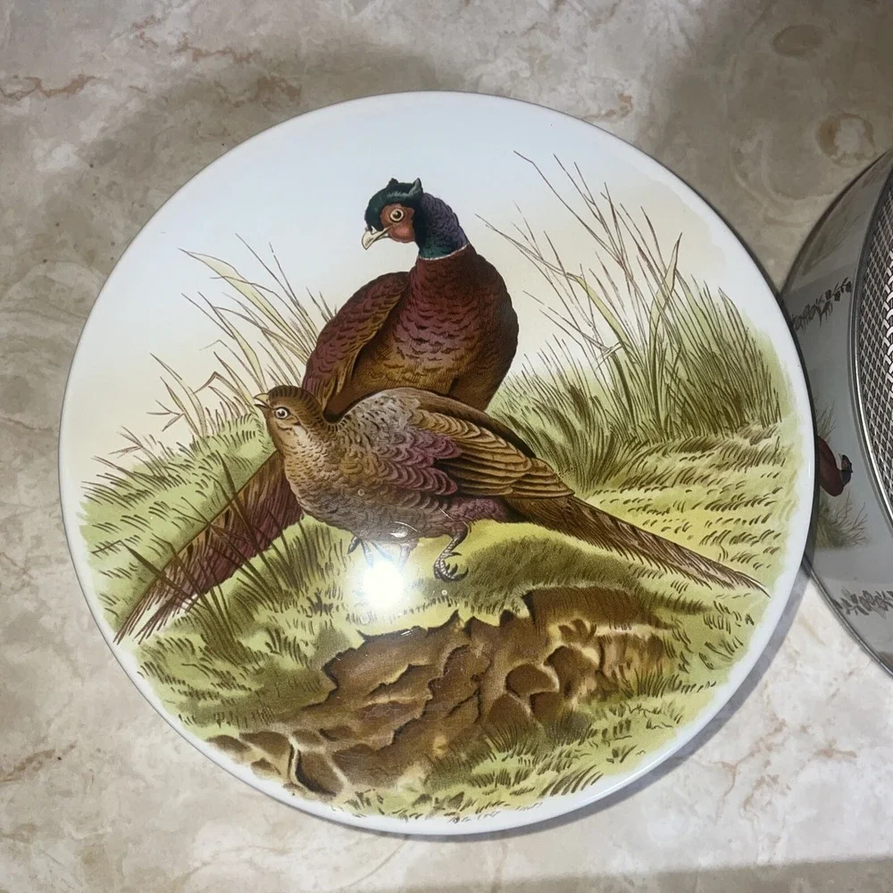 Metal Decorative Pair Of‎ Tins Brown Green Tan Quail Nature Outdoors Bird